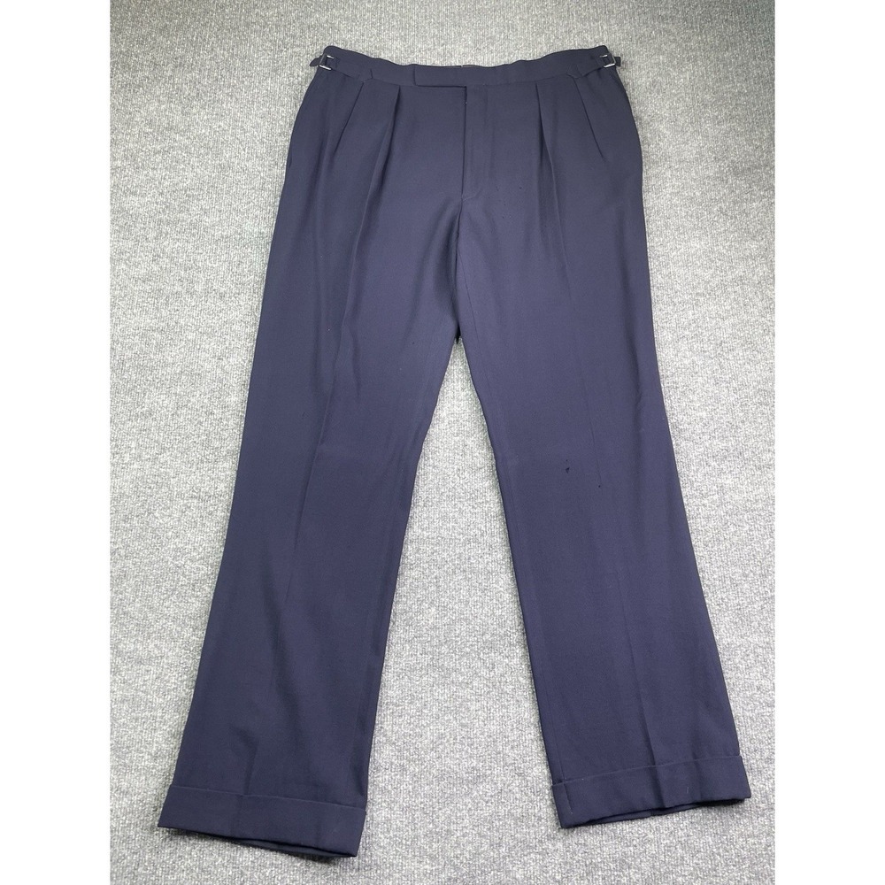Ralph Lauren Purple Label Dress Pants Mens‎ 38 Navy Blue Wool Pleated Cuffed